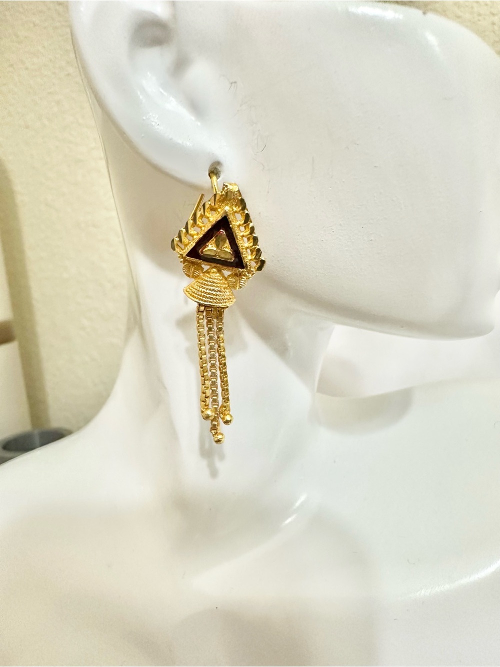 18k Gold Plated Dainty Triangle Tassel Drop Earrings - Indian Inspired